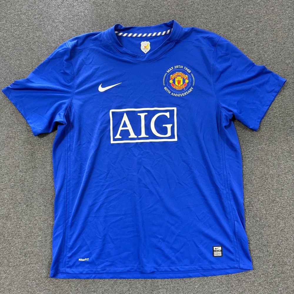 2008 Nike Manchester United Jersey Mens XL Blue Excellent 40th Anniversary AIG